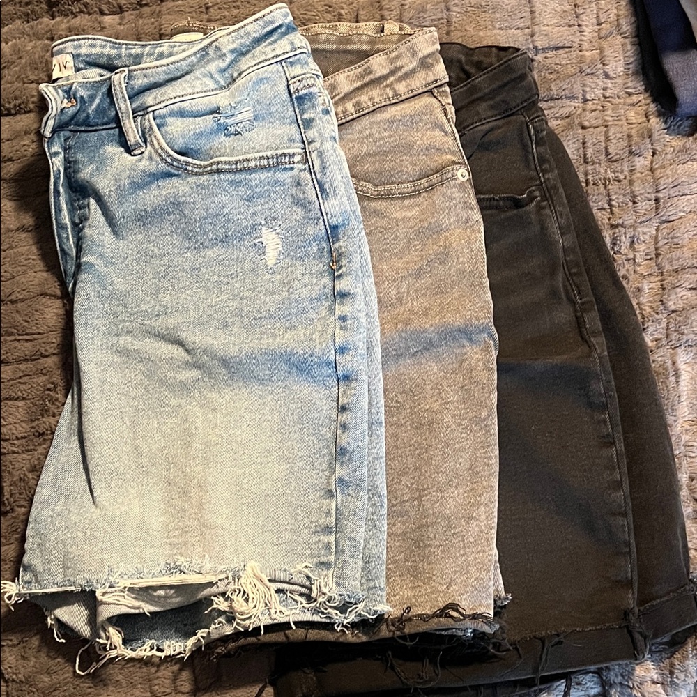 Set of Three Denim and Black Shorts